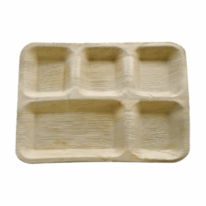 10"X12" Partition Areca plate with 5 Compartments | Pack of 25 | Disposable Pakku Mattai Thattu |Variety Rice plate